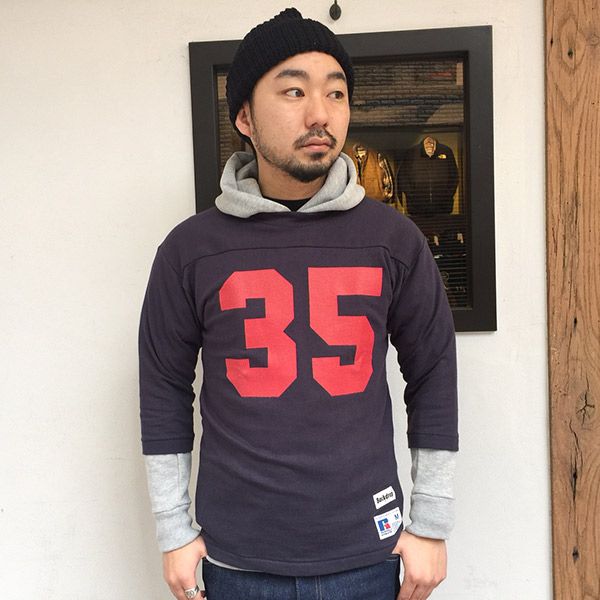 【RUSSELL ATHLETIC x BACKDROP】(バックドロップ別注) FOOTBALL TEE (ダークネイビー)