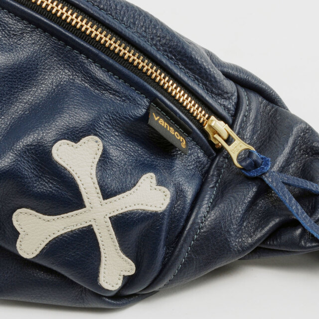 【VANSON x BACKDROP】 9SBB NEW FANNY PACK with CROSS BONE (Navy)